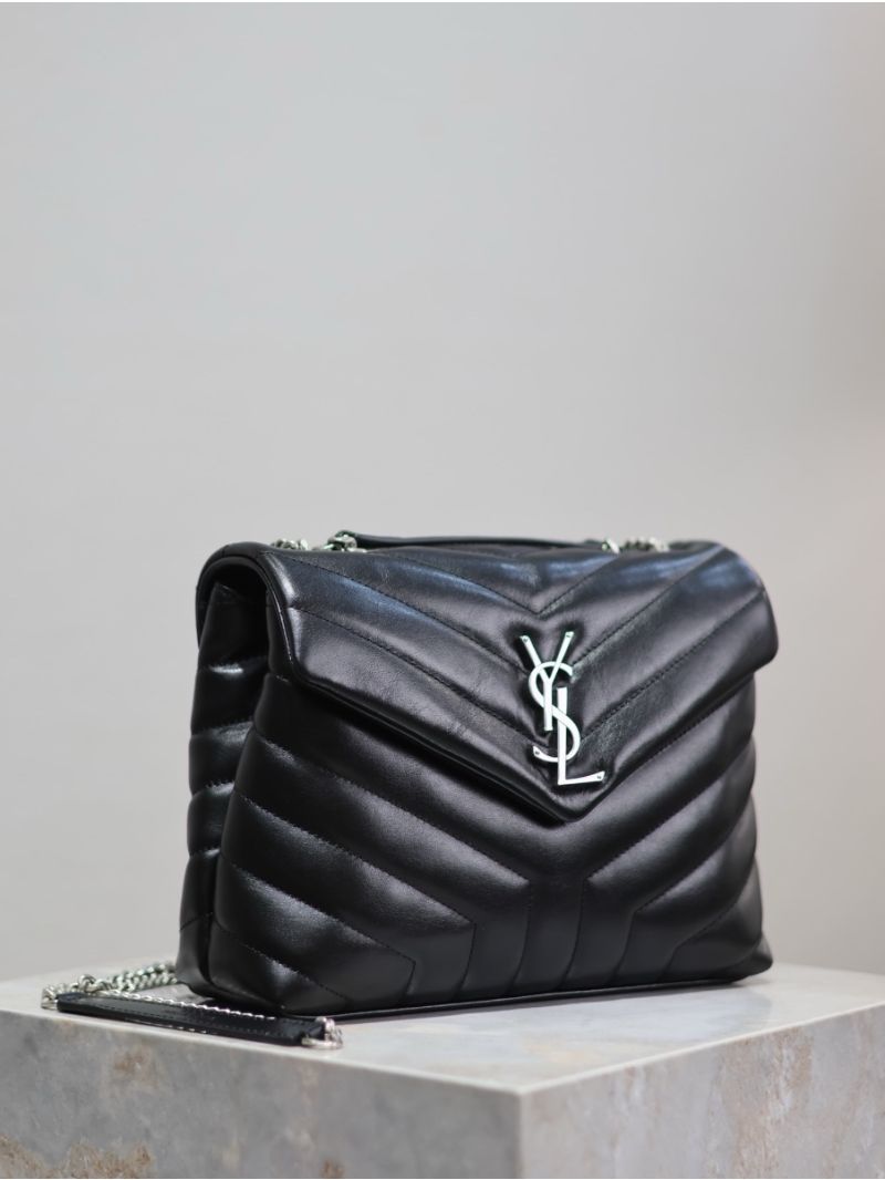 Yves Saint Laurent YSL Loulou Small In Matelassé “Y” Leather Black Silver Hardware 494699