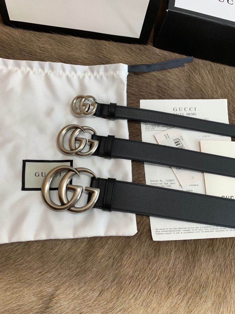 Gucci Belt With Palladium Silver Double G Buckle 409417 