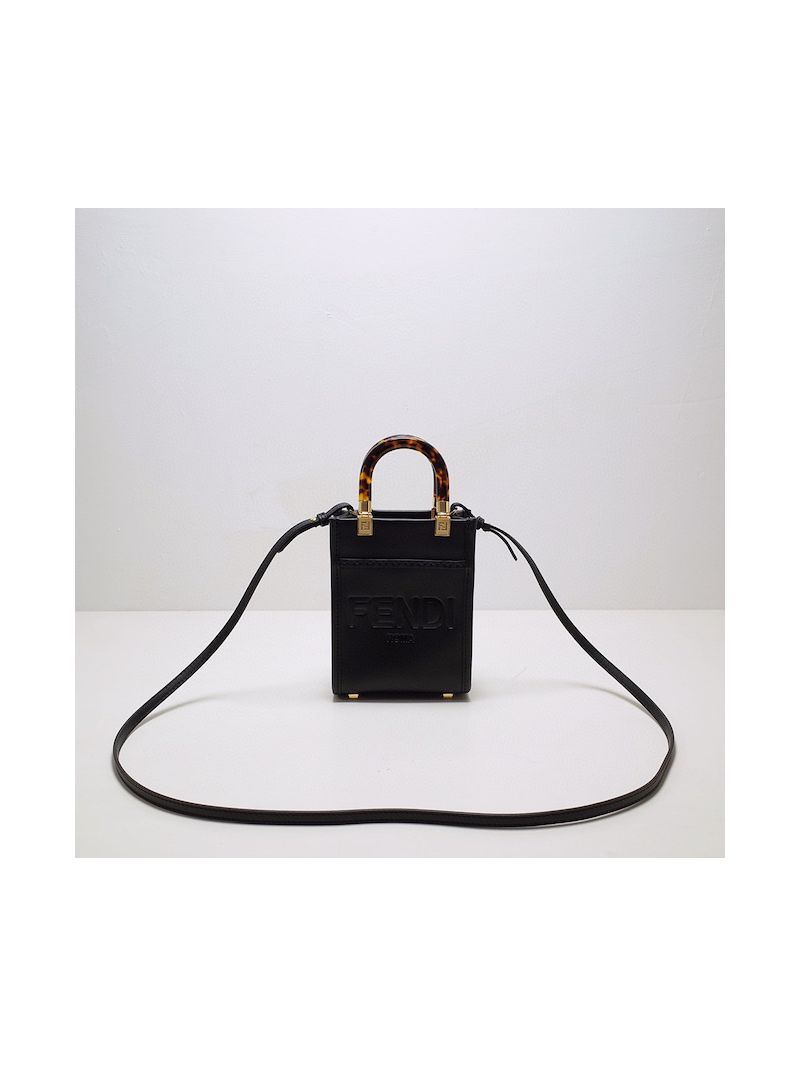 Fendi Mini Sunshine Shopper Black leather mini bag 8BS051