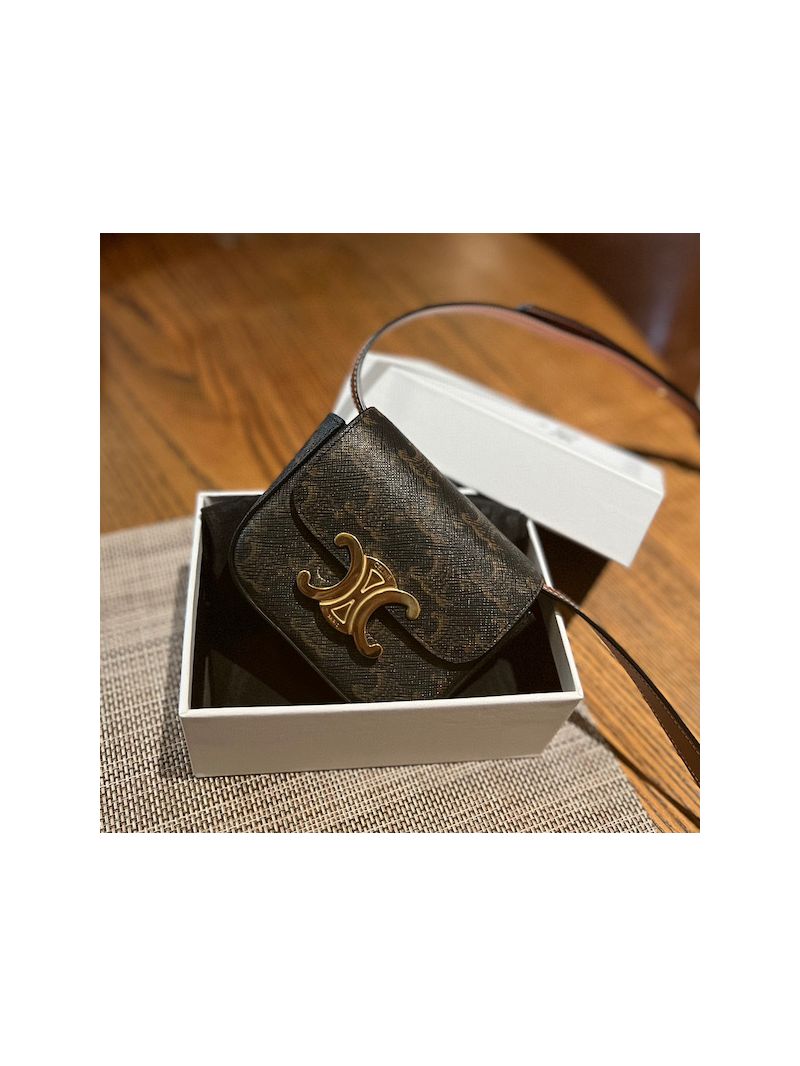 Celine Mini Triomphe Canvas And Calfskin Tan 10I513