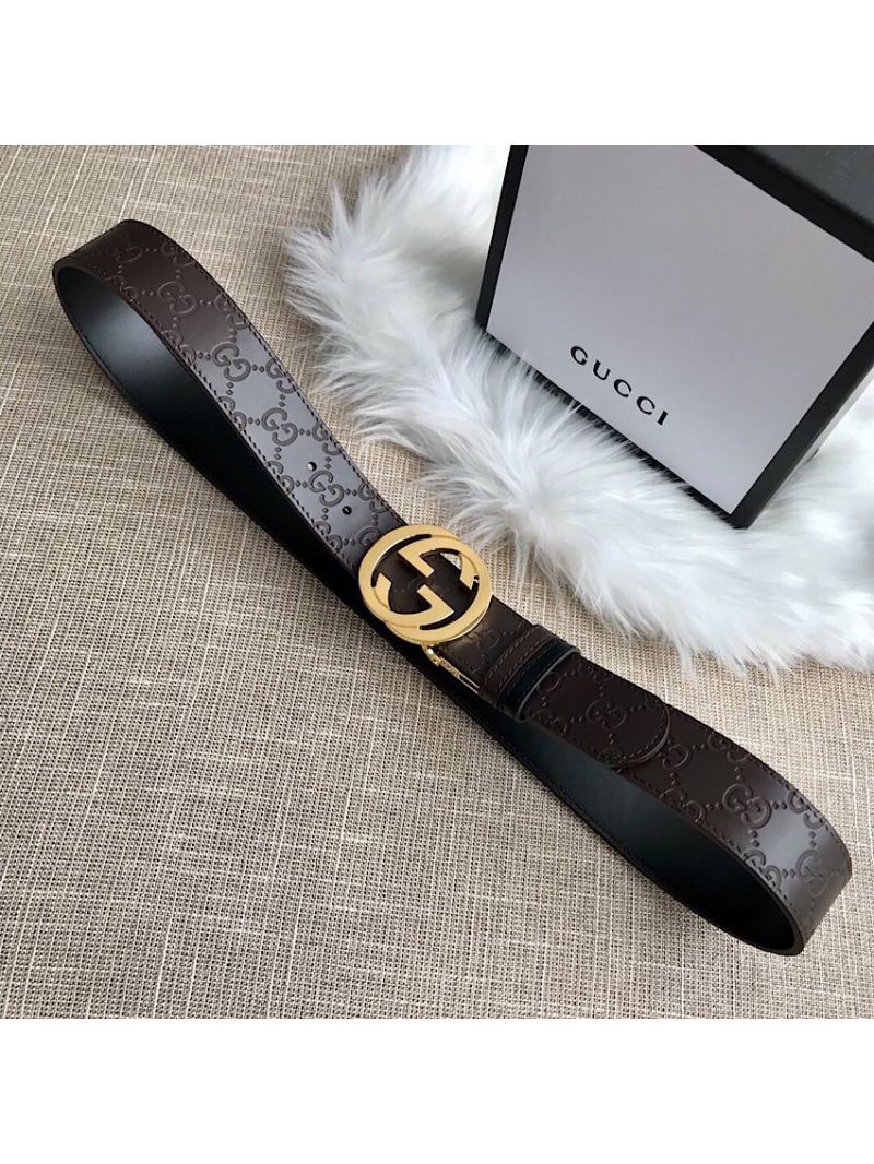 Gucci Reversible GG Signature Belt 473030 Brown