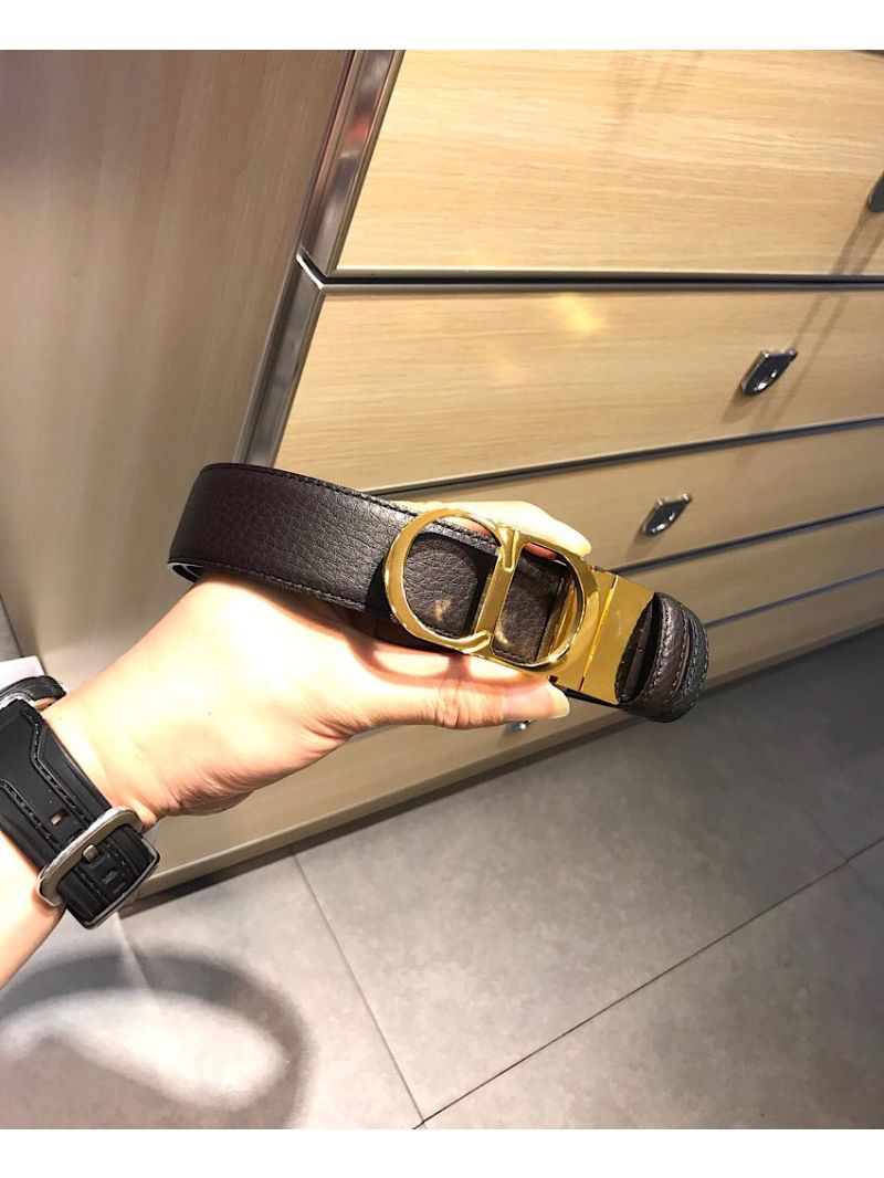 Dior CD 35mm Belt In Black And Brown Grained Calfskin 4444P