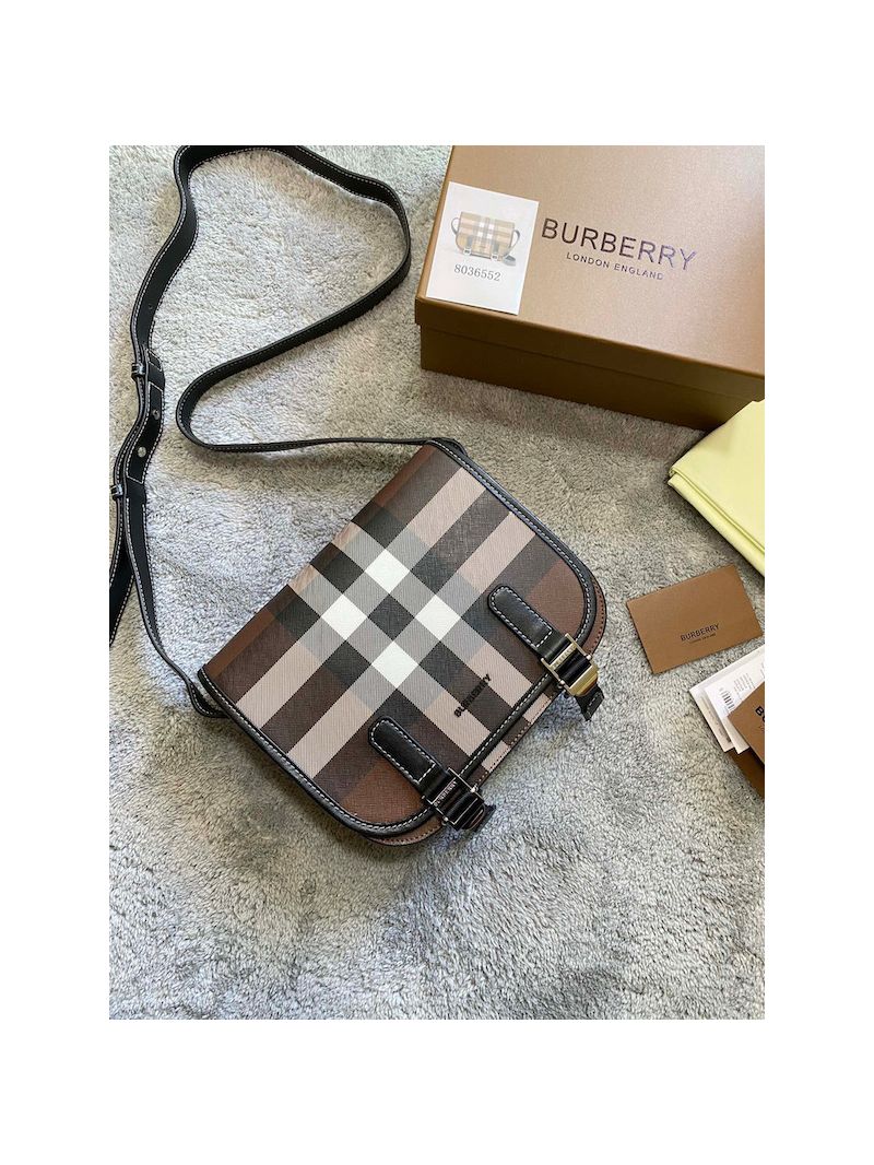 Burberry Check Print and Leather Messenger Bag 80528041