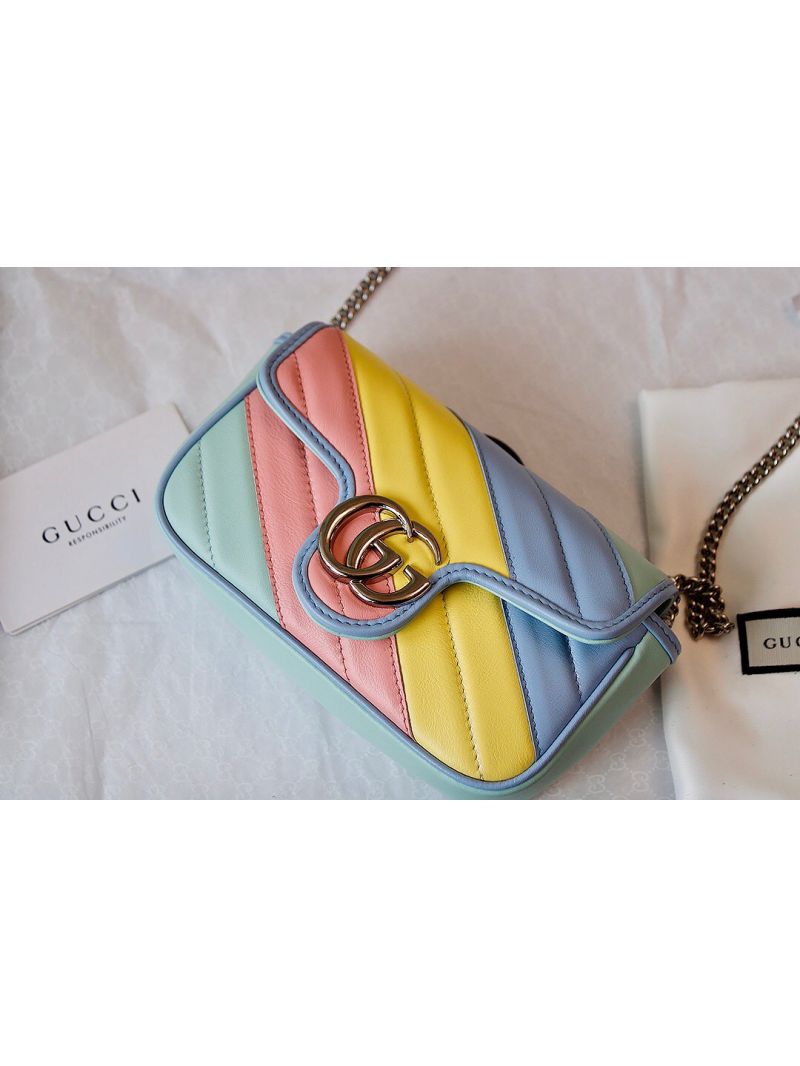 Gucci GG Marmont Multicolored Pastel Diagonal Matelassé Leather Super Mini Bag 476433 