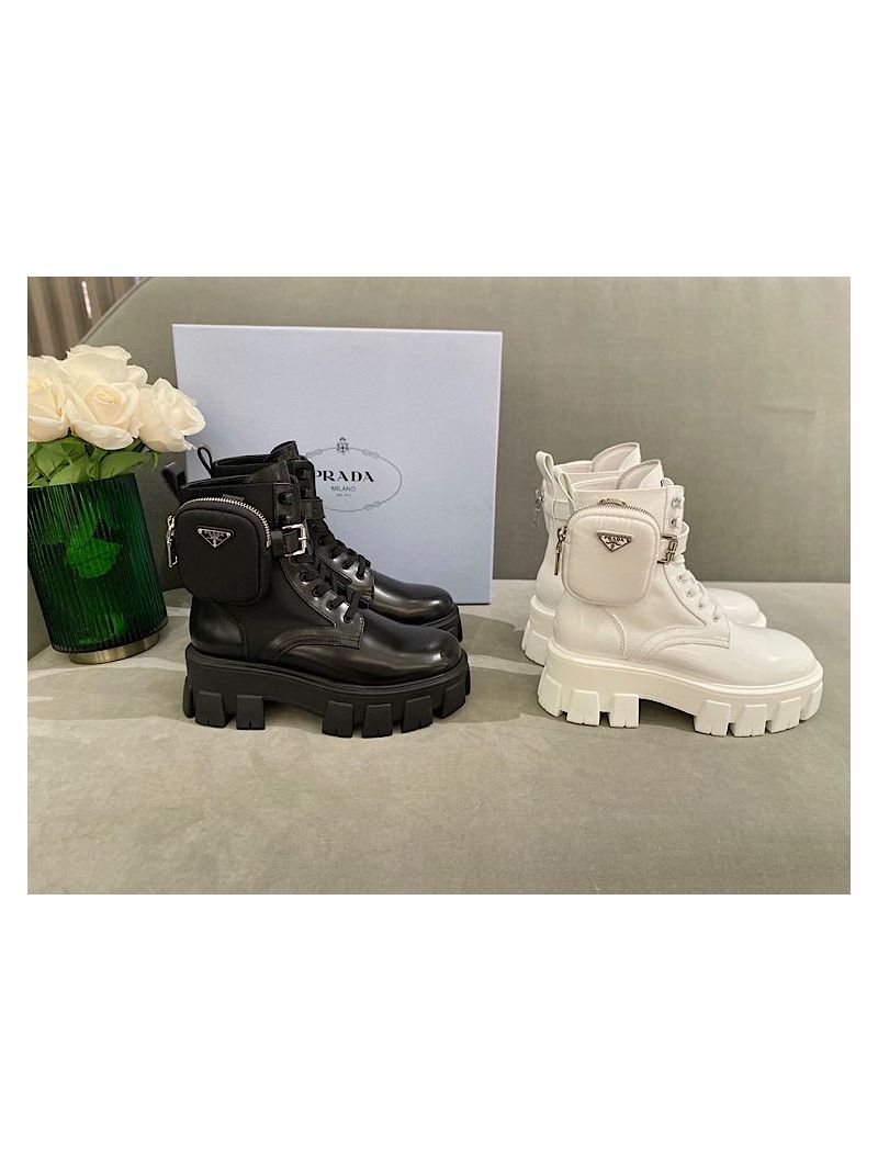 Prada Brushed Rois Leather And Nylon Boots 1T255M Black