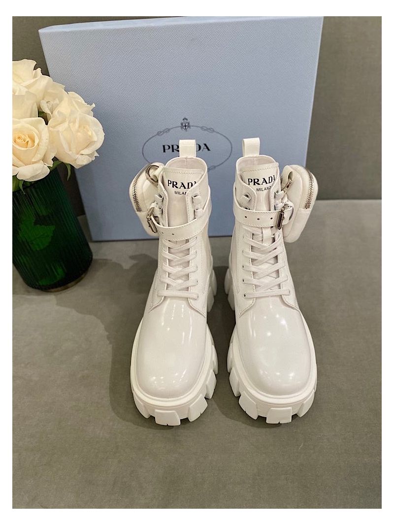 Prada Brushed Rois Leather And Nylon Boots 1T255M White