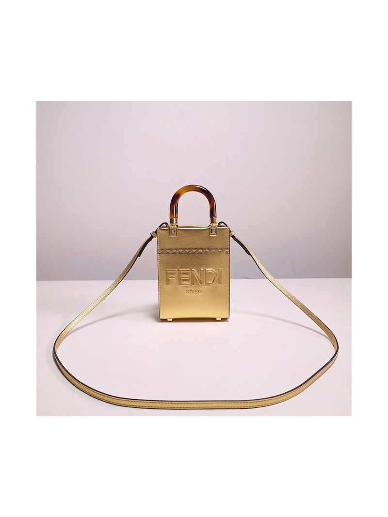 Fendi Mini Sunshine Shopper Gold laminated leather shopper 8BS051
