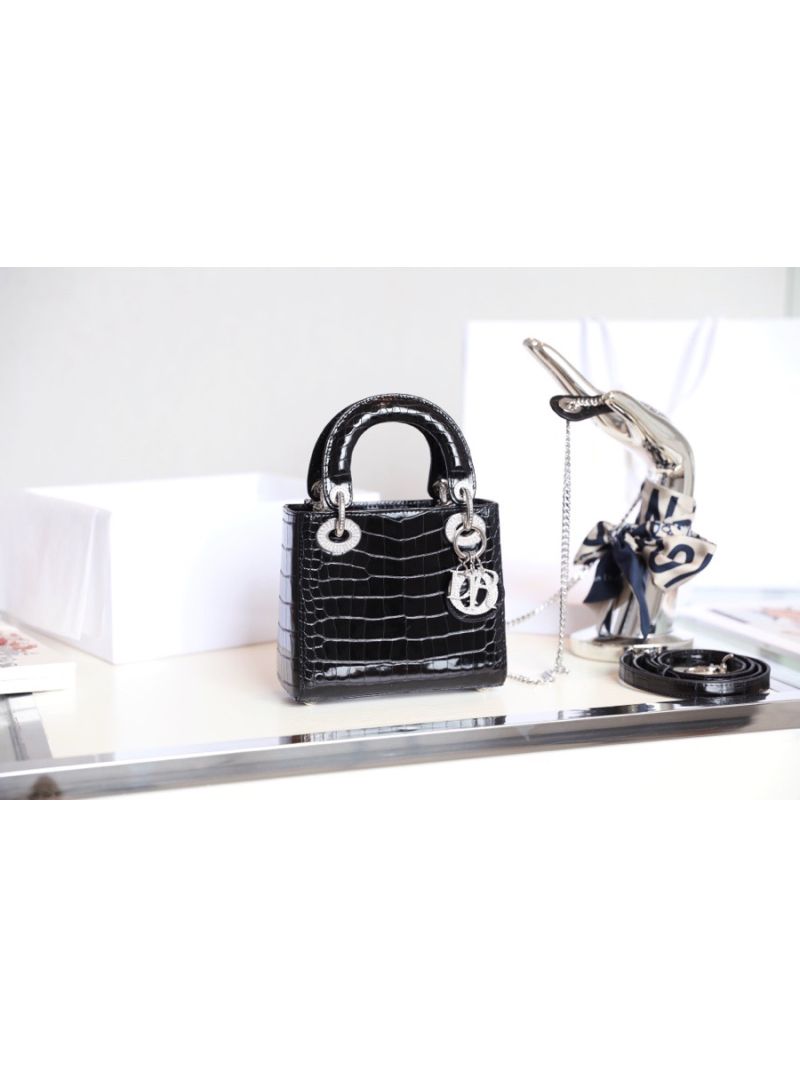 Dior Crocodile Leather Mini Lady Dior Bag with Crystals in Black
