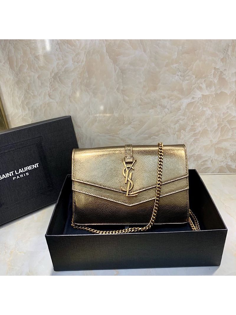 Saint Laurent YSL Sulpice Chain Wallet In Smooth Leather 554763 Metallic Gold