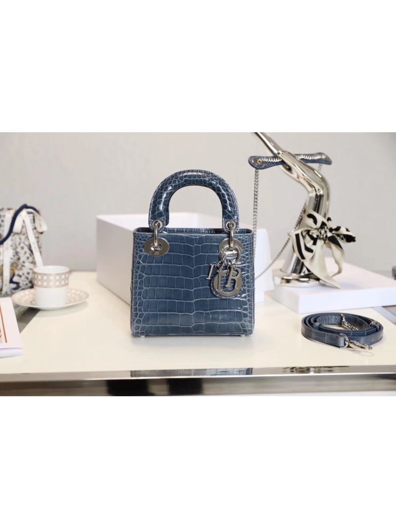 Dior Crocodile Leather Mini Lady Dior Bag Denim