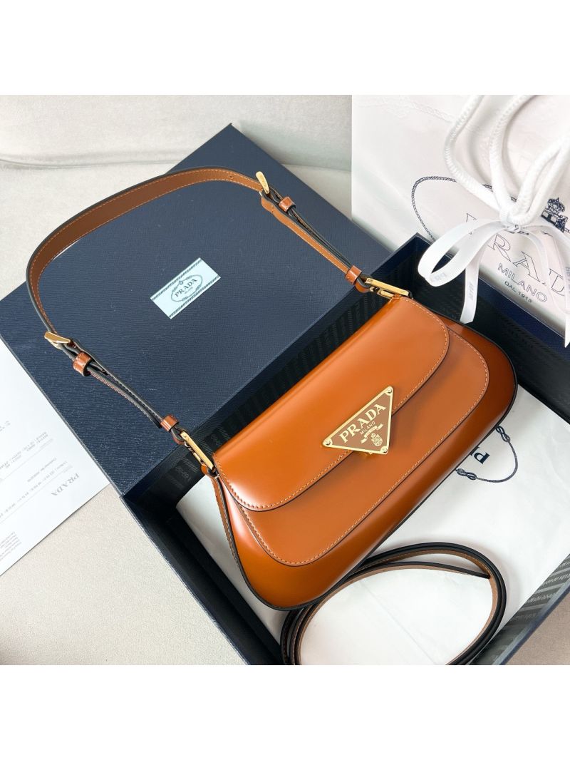 Prada Brushed leather shoulder bag 1BD345 Brown