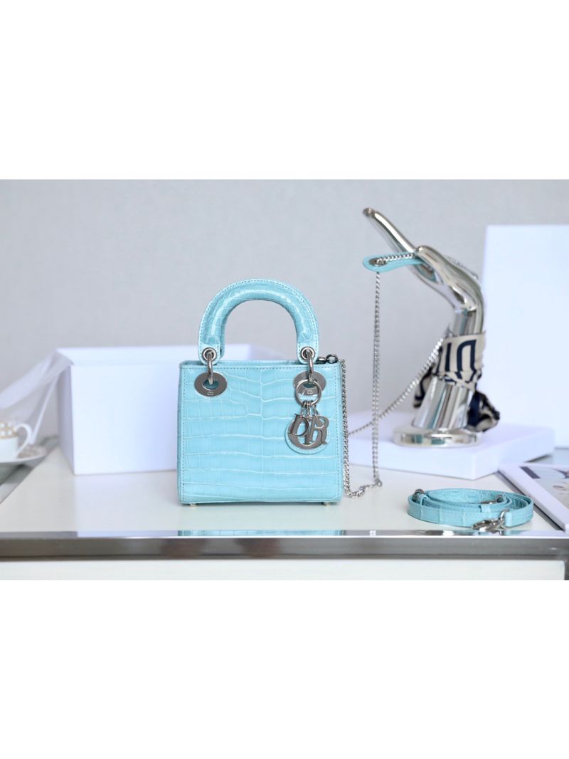Dior Crocodile Leather Mini Lady Dior Bag Sky Blue