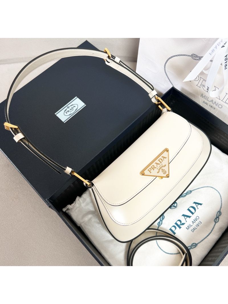 Prada Brushed leather shoulder bag 1BD345 White