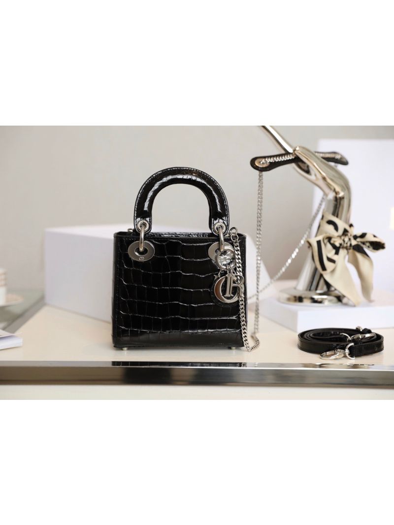 Dior Crocodile Leather Mini Lady Dior Bag Black