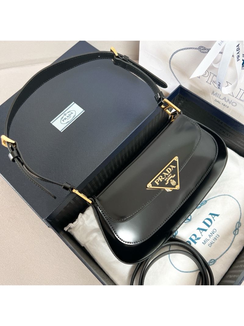 Prada Brushed leather shoulder bag 1BD345 Black