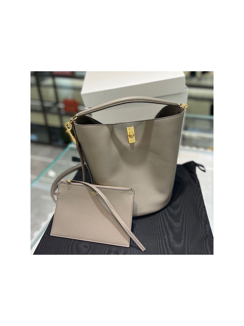 Celine Bucket 16 In Supple Grained Calfskin 195573 Grey