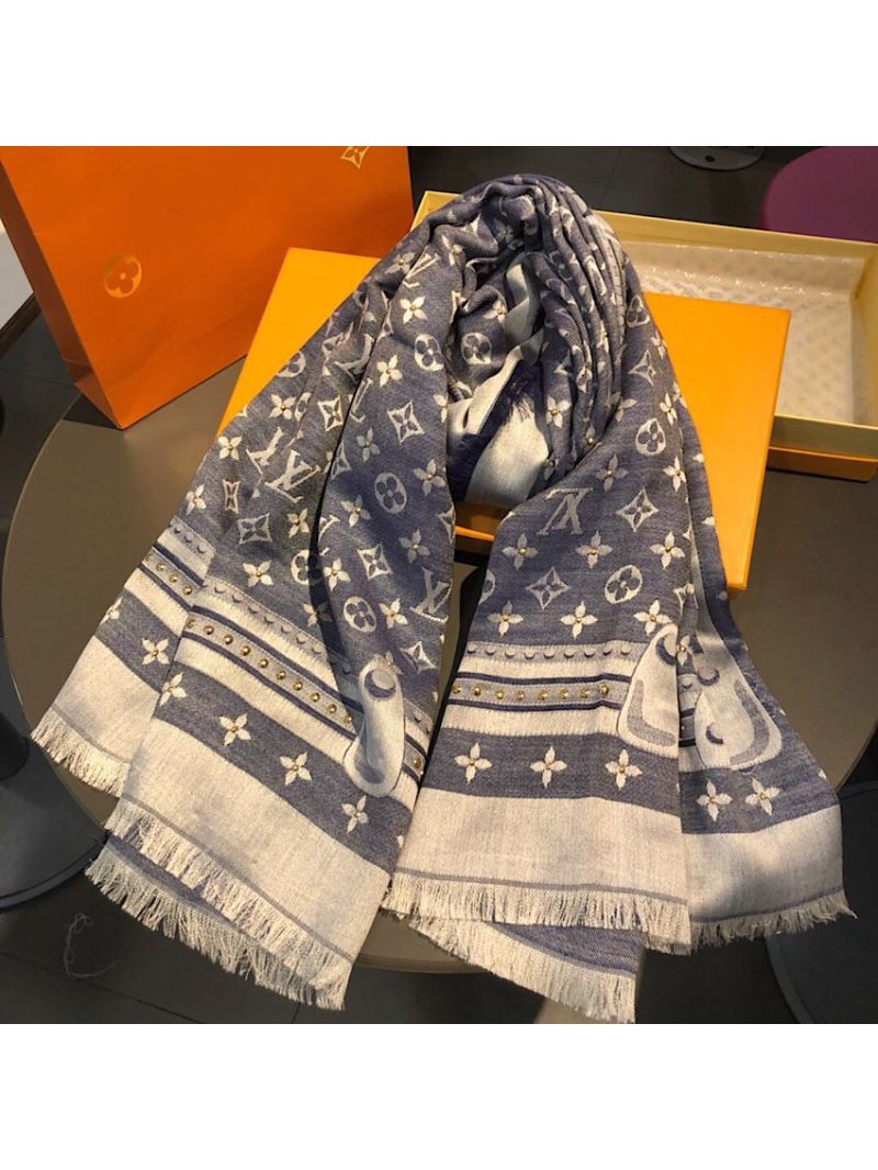 Louis Vuitton LV Studdy Denim Monogram Shawl M73699 Blue