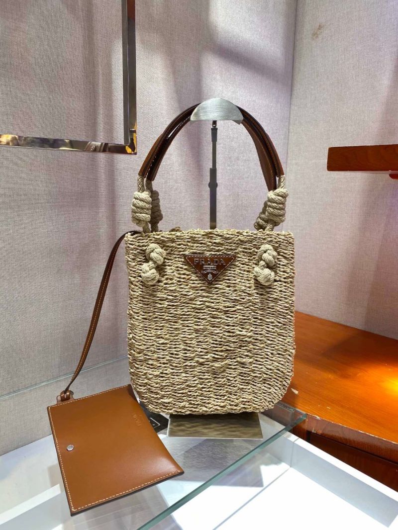 Prada Corn Husk and Leather Tote 1BG327