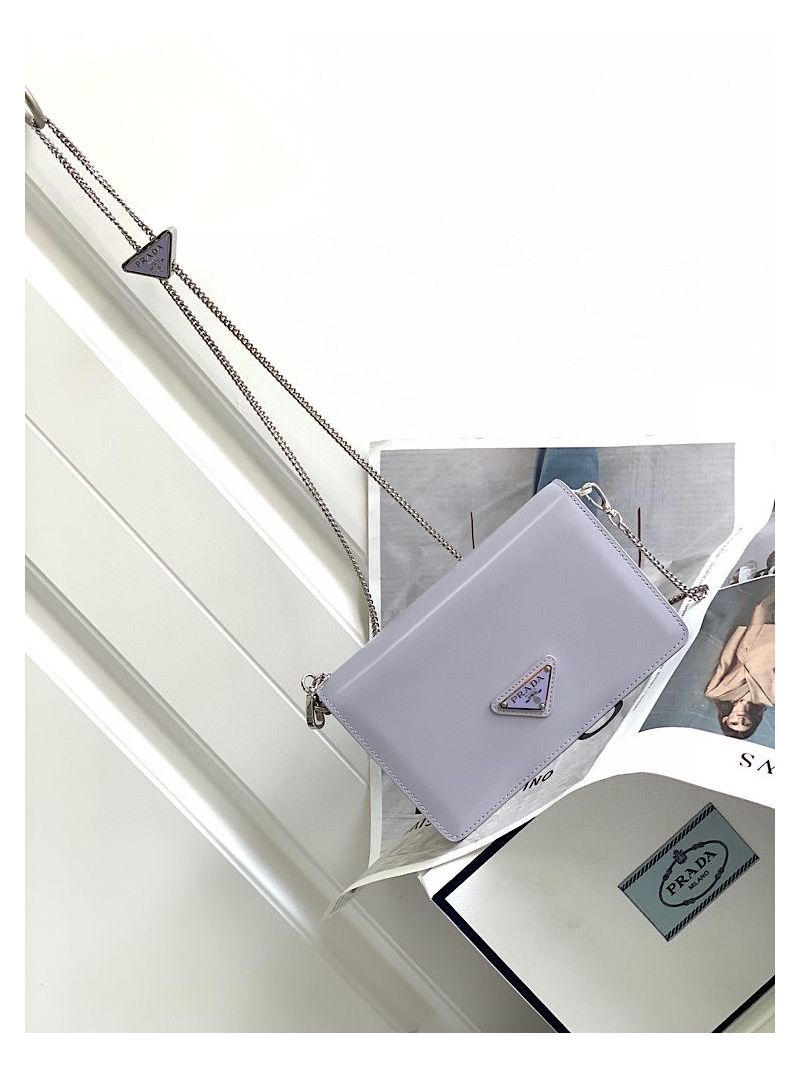 Prada Brushed Leather Shoulder Bag 1BD307 Wisteria