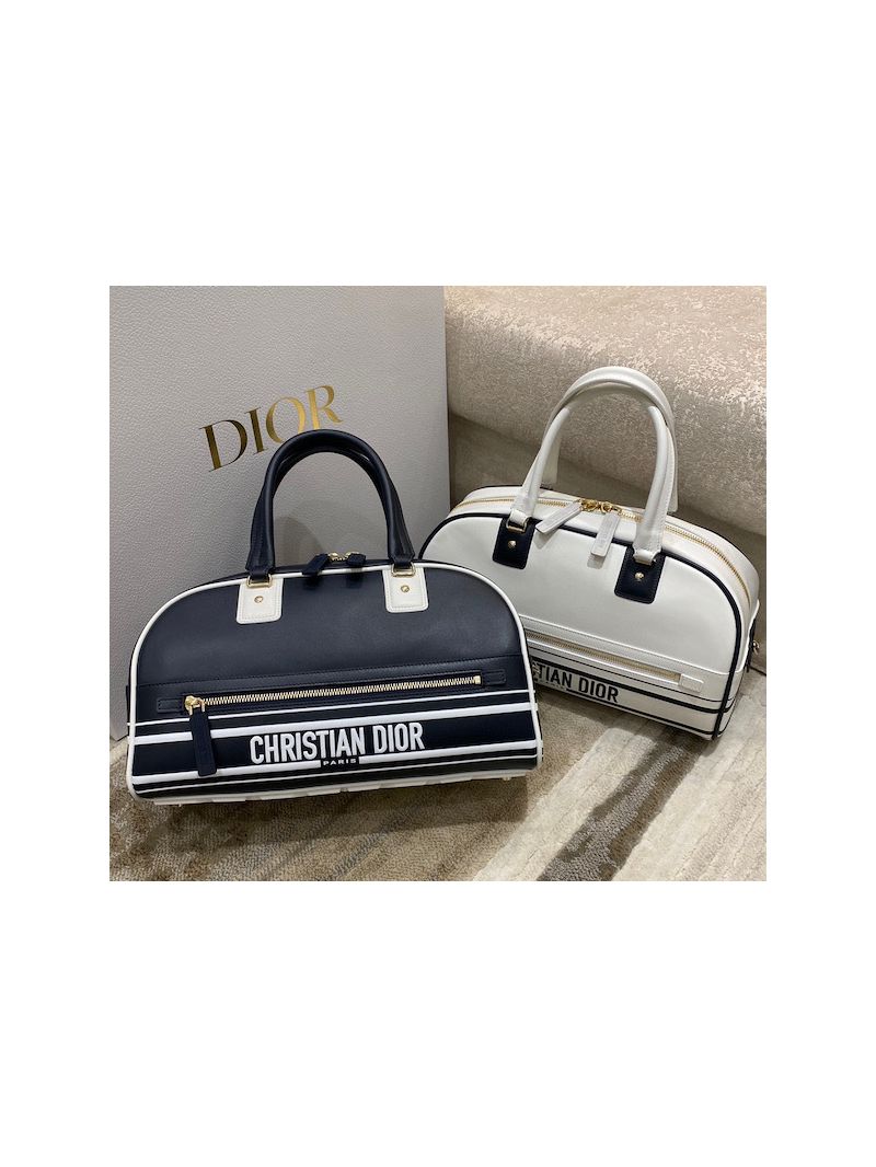 Medium Dior Vibe Zip Bowling Bag Blue Smooth Calfskin M6202