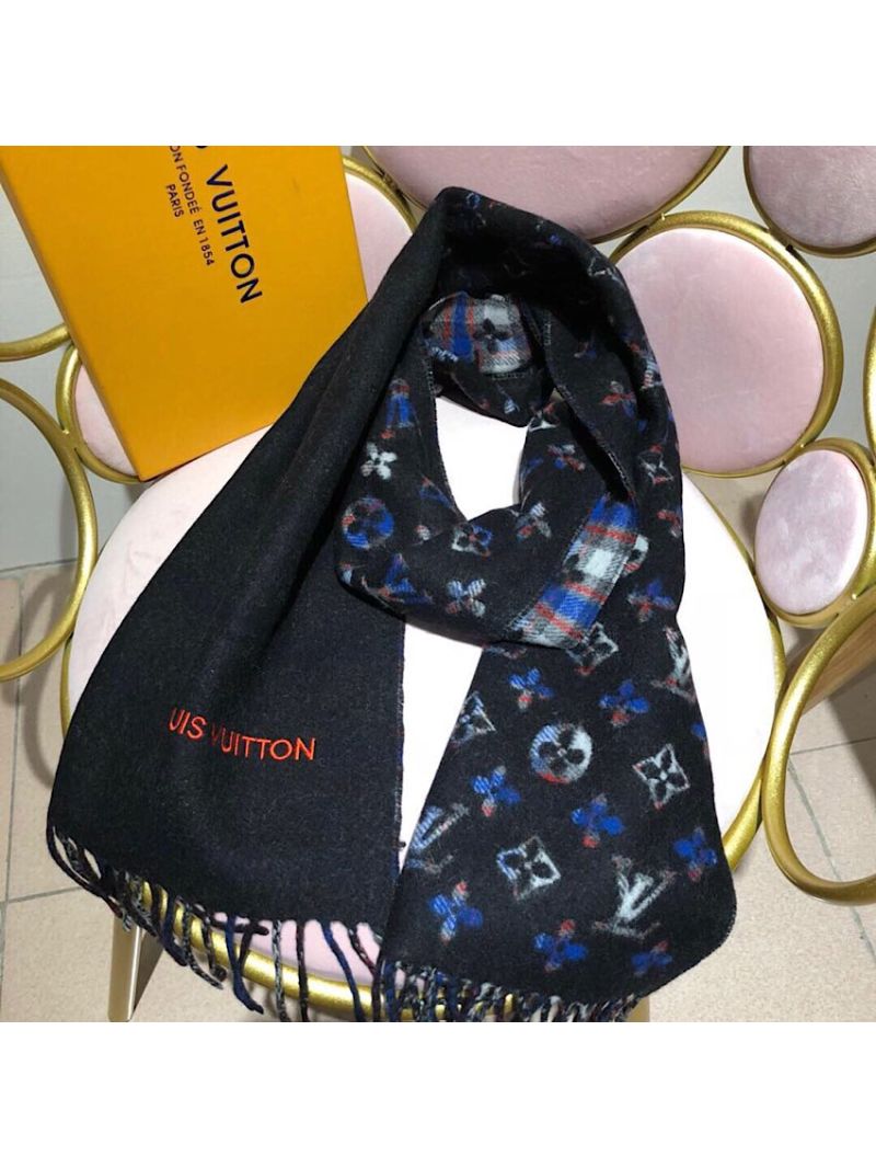 Louis Vuitton LV Monogram Gradient Tartan City Scarf M71346 Marine Rouge