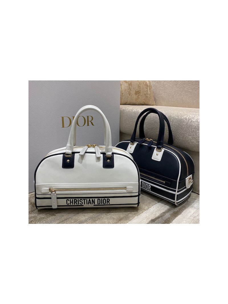 Medium Dior Vibe Zip Bowling Bag White Smooth Calfskin M6202