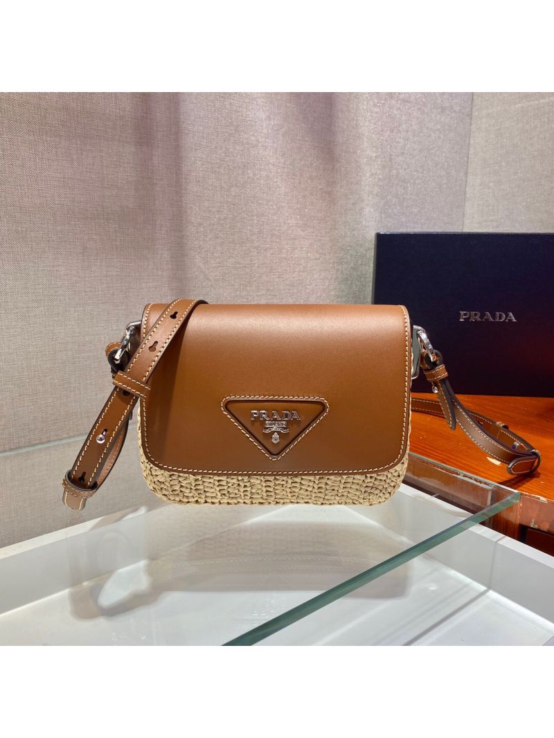 Prada Raffia and Leather Shoulder Bag 1BD243