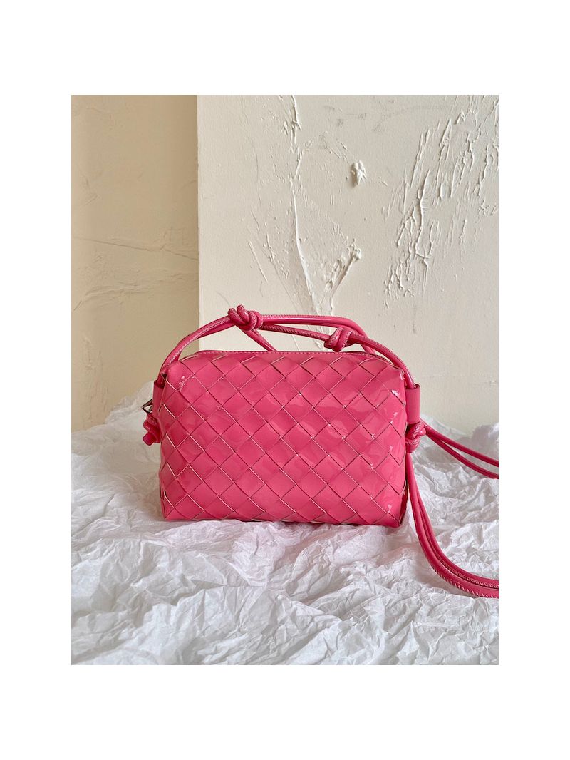 Bottega Veneta BV Loop Mini Intrecciato Patent Leather Cross-body Bag 680254 Candy