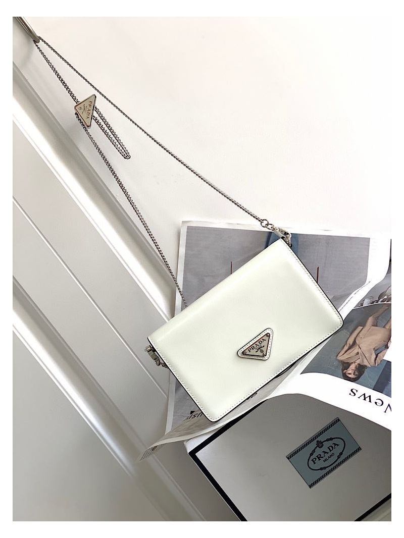 Prada Brushed Leather Shoulder Bag 1BD307 White