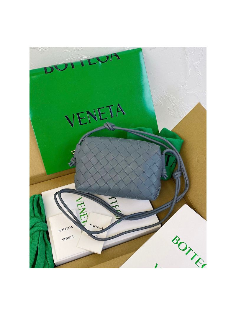 Bottega Veneta BV Loop Mini Intrecciato Lambskin Leather Cross-body Bag 680254 Thunder