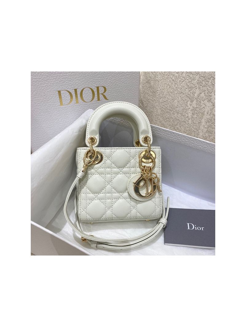 Micro Lady Dior Bag White Cannage Lambskin S0856