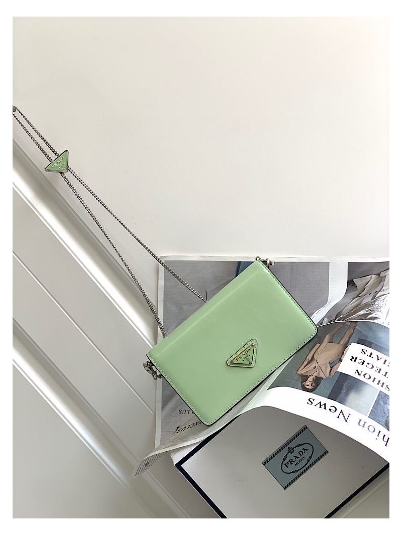 Prada Brushed Leather Shoulder Bag 1BD307 Aqua