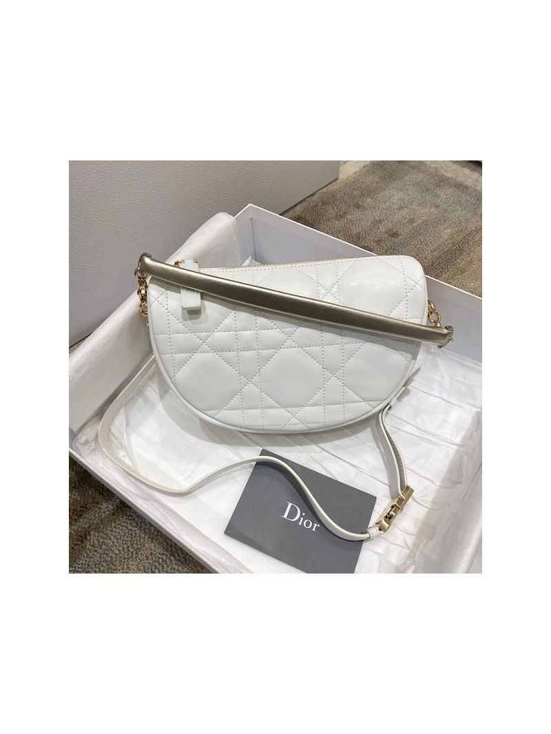 Small Dior Vibe Hobo Bag White and Gold-Tone Cannage Lambskin M7200