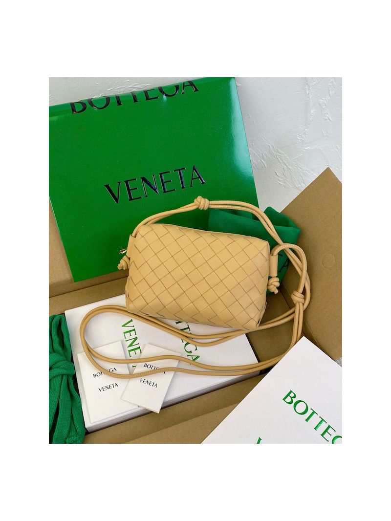 Bottega Veneta BV Loop Mini Intrecciato Lambskin Leather Cross-body Bag 680254 Almond