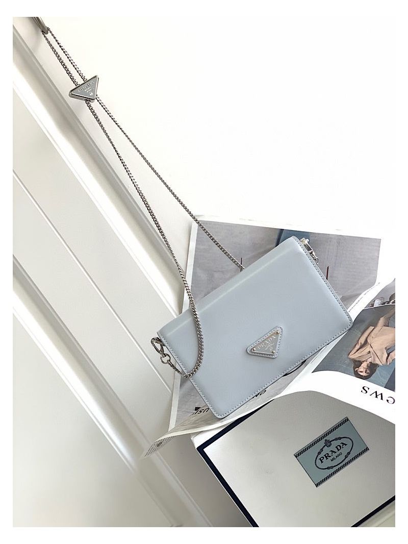 Prada Brushed Leather Shoulder Bag 1BD307 Cornflower Blue