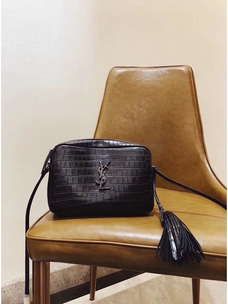 YSL Saint Laurent Lou Camera Bag In Matte Black Crocodile-embossed Leather 505730