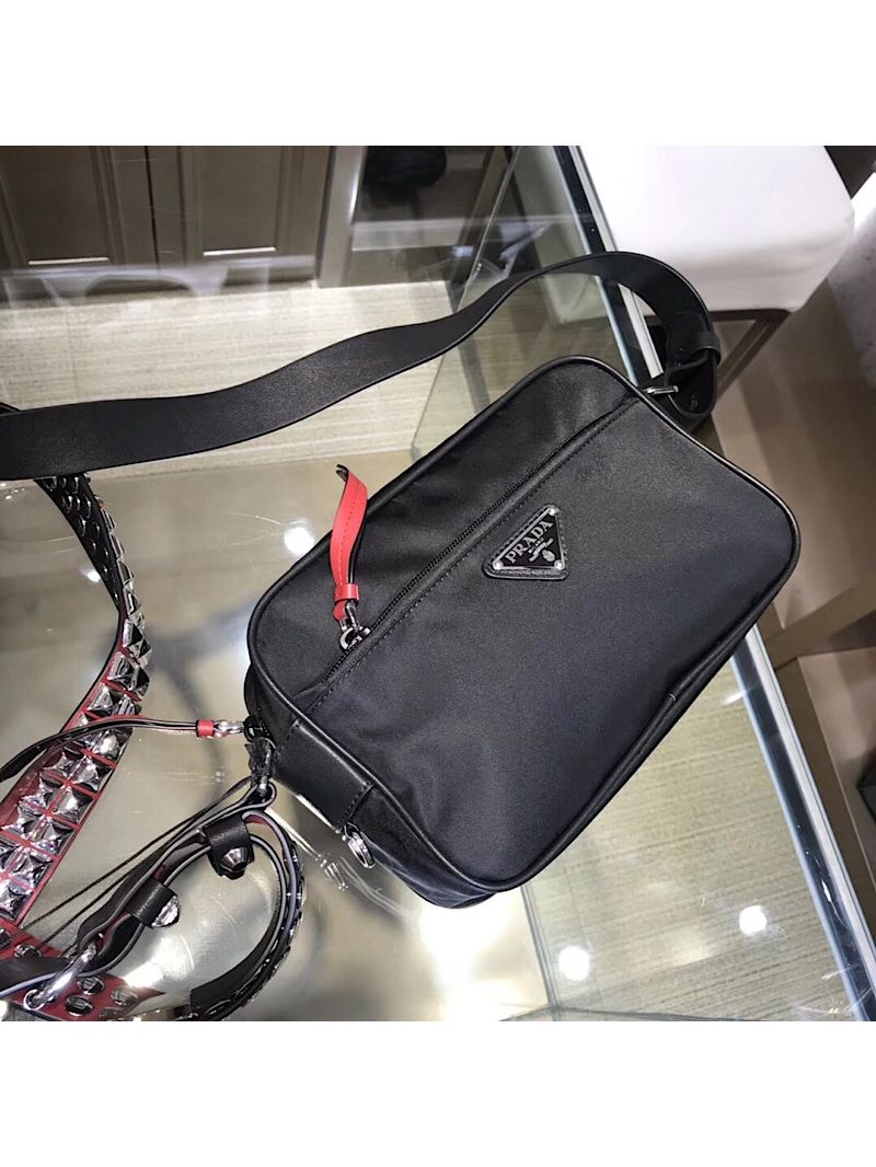 Prada Black Nylon shoulder bag 1BC167 with Red
