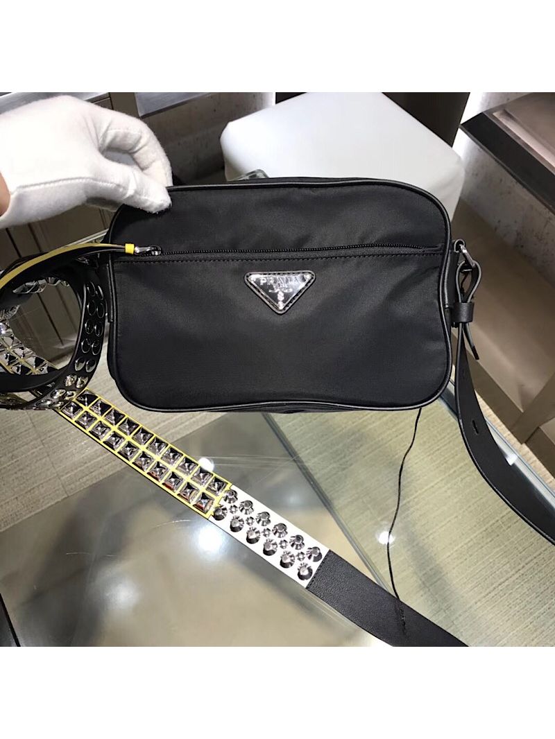 Prada Black Nylon shoulder bag 1BC167 with Yellow