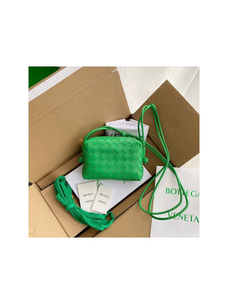 Bottega Veneta BV Loop Mini Intrecciato Lambskin Leather Cross-body Bag 680254 Parakeet