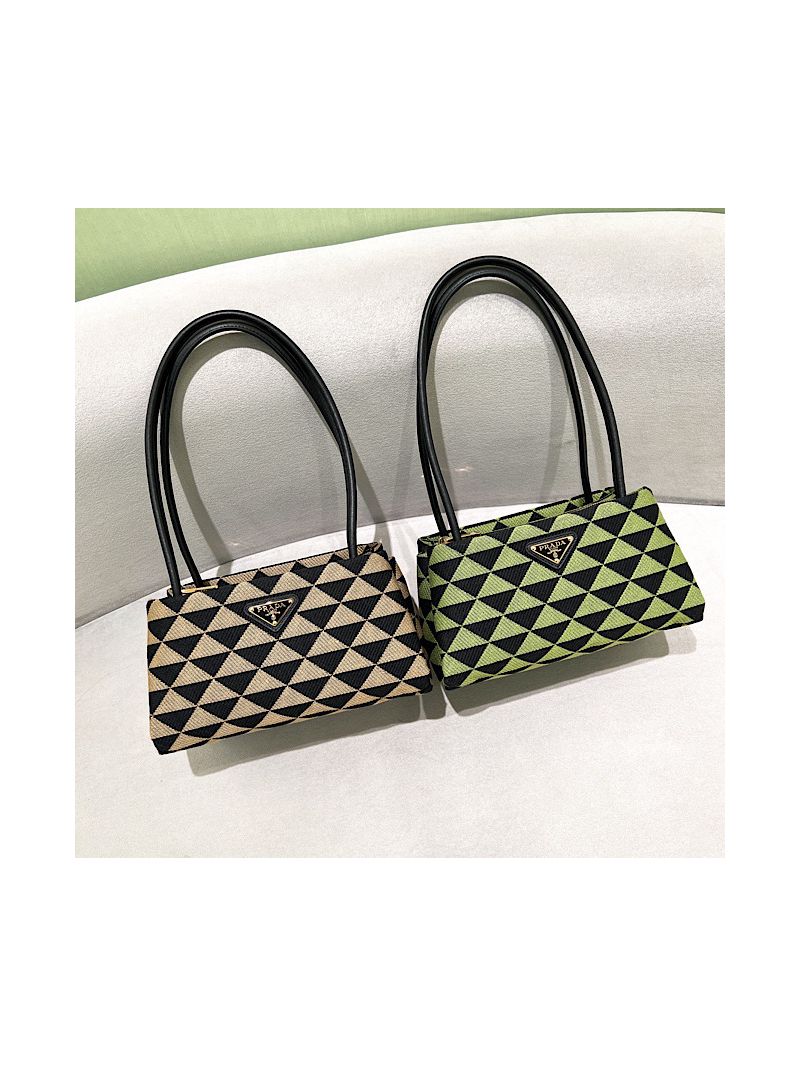 Prada Symbole Small embroidered fabric Bag 1BA368 Black Ivy Green