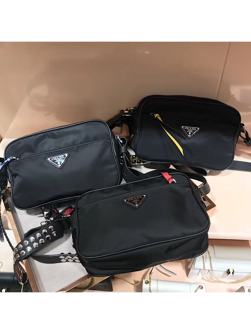 Prada Black Nylon shoulder bag 1BC167 with Blue