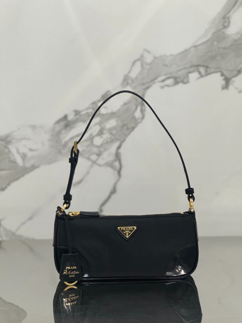 Prada Re-Edition 2002 Re-Nylon and brushed leather shoulder bag 1BC201 Black