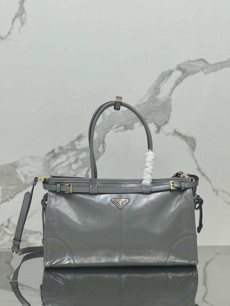 Prada Large leather shoulder bag 1BA433 Pewter