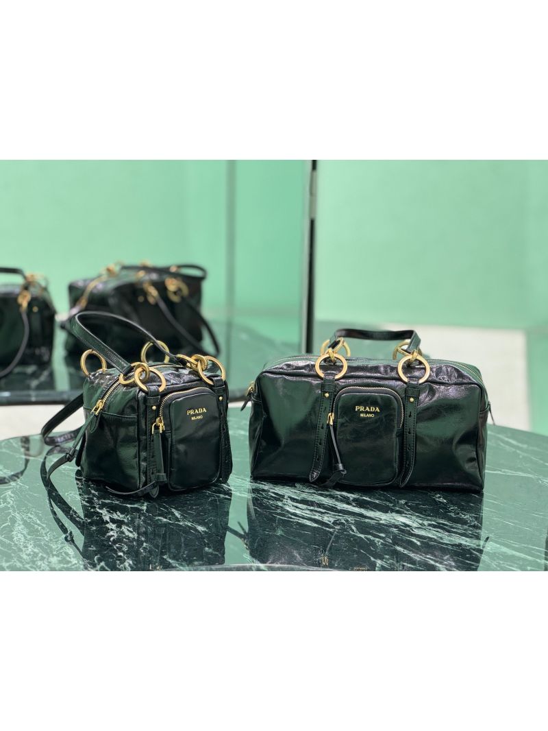 Prada Dangle Medium Leather Top-handle Bag 1BB138 Black