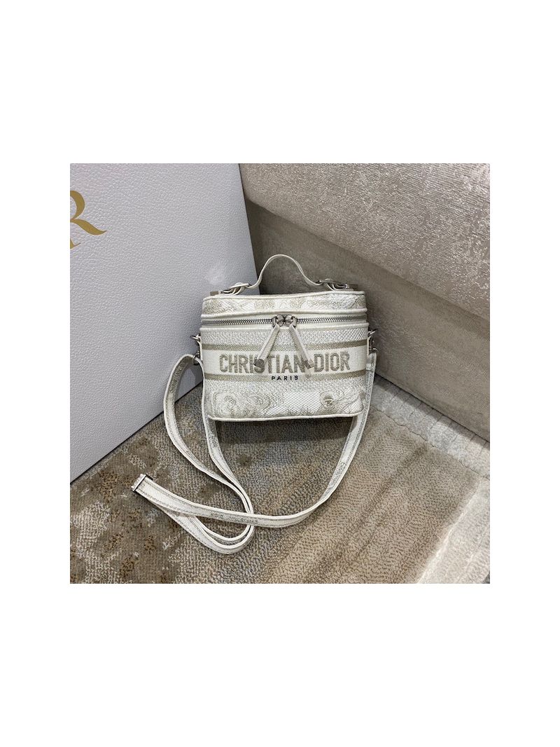 Dior Small Diortravel Vanity Case With Shoulder Strap S5529 in Gold Toile de joy Embroidery