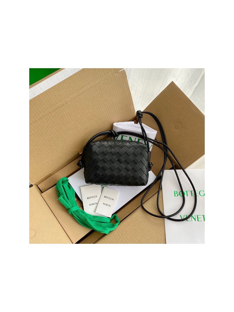 Bottega Veneta BV Loop Mini Intrecciato Lambskin Leather Cross-body Bag 680254 Black