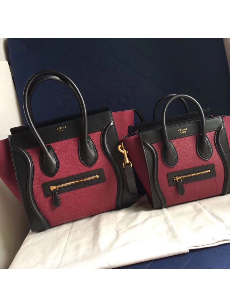 Céline Luggage Tote Calfskin Bi-Colour (Burgundy, Black)