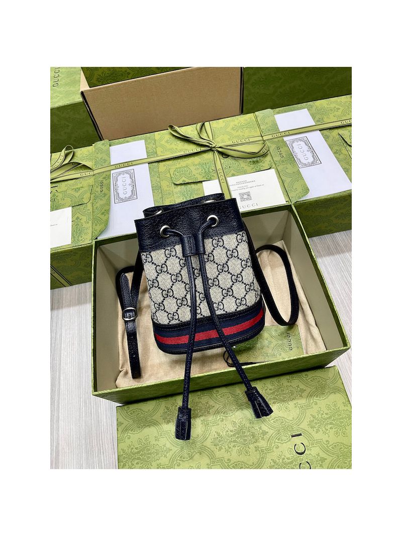 Gucci Ophidia Mini GG Bucket Bag 550620 Supreme Blue