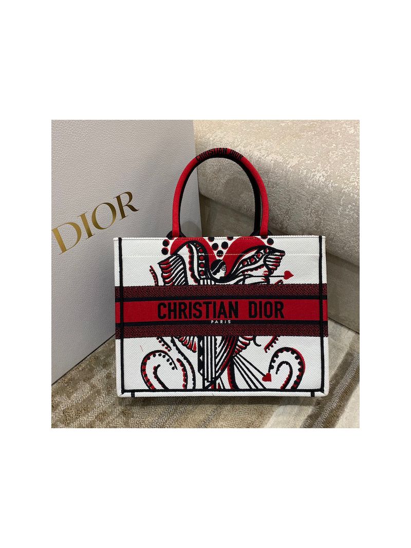 Dior Book Tote bag in Latte Multicolor Cupidon Embroidery