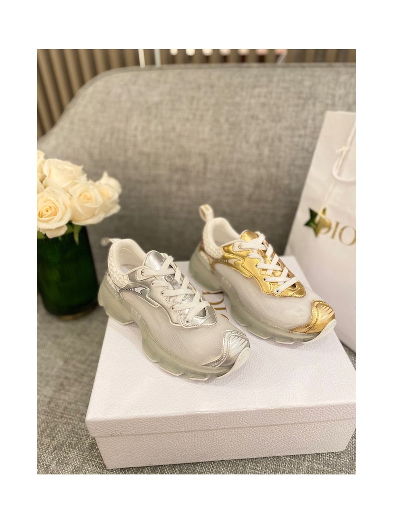 Dior Vibe Sneaker White Mesh and Silver-Tone Leather KCK337